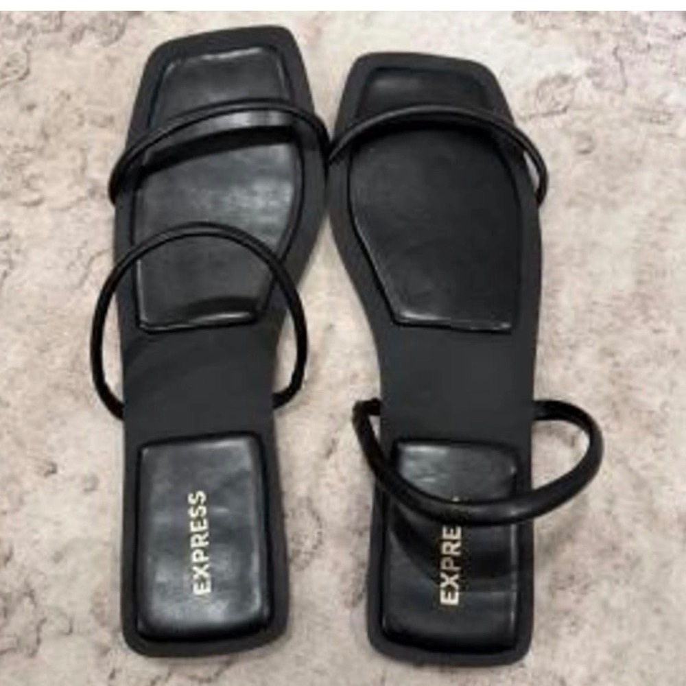 Express Sandals Women 8 Black Double Strap Square Toe Minimalist Chic Flat Slide